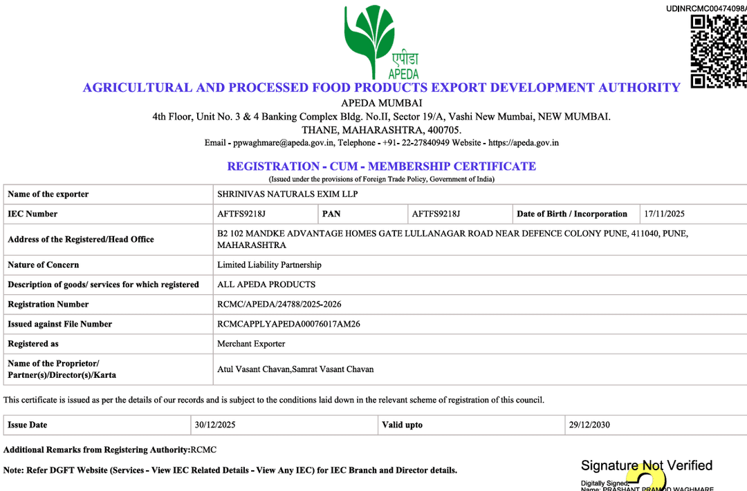 Certificate - APEDA Certificate